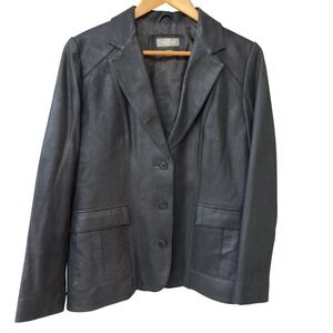 The Territory Ahead Gray Black Leather Blazer Jacket Career Workwear | Size 10